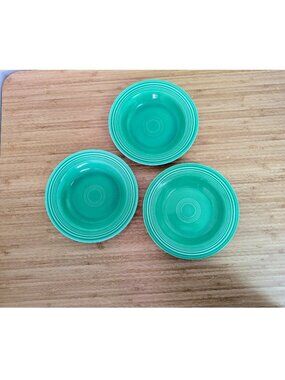 3 Fiestaware Vintage Light/Original Green Rimmed Soup Bowls